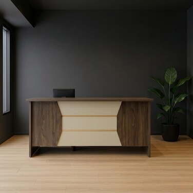 Karnak Folina Modern Office Table 140cm   Study Desk Computer Workstation with Drawers (Wenge)
