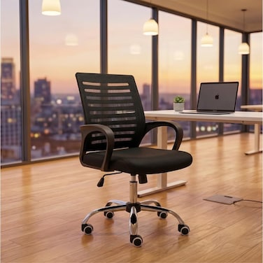 Karnak Mikaella Office Executive Chair   Medium Back Mesh Chair with Adjustable 360 Swivel Gaming Chair for Home &amp; Office Furniture (Black)