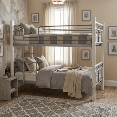 Karnak Labelle Wooden Steel Bunk Bed Double Decker, Heavy Duty Metal Frame with Guard Rails, Space Saving Bed for Home Apartment &amp; Kids Room (Silver &amp; White)