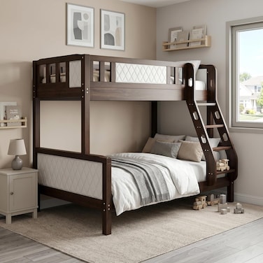 Karnak Modern Noirvex Bunk Bed Solid Wood Frame   Premium Kids Bunk Bed, Twin Loft Bed with Ladder &amp; Guardrail for Home, Apartment Bedroom Furniture (Wenge White)