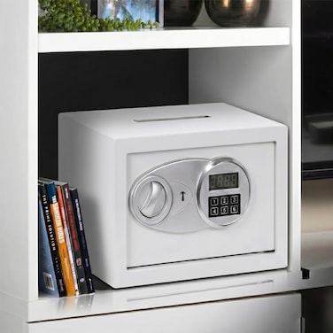 Karnak Rigidi Fireproof Safe Box with Keypad &amp; Key Lock   White Digital Safe Locker Compact Home Security Safe for Cash, Jewelry, Documents Locker (Small)