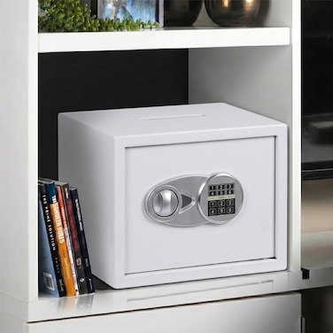 Karnak Rigidi Fireproof Safe Box with Keypad &amp; Key Lock   White Digital Safe Locker Compact Home Security Safe for Cash, Jewelry, Documents Locker (Medium)