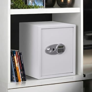 Karnak Rigidi Fireproof Safe Box with Keypad &amp; Key Lock   White Digital Safe Locker Compact Home Security Safe for Cash, Jewelry, Documents Locker (Large)