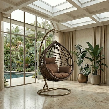 Karnak Faringham Heavy Duty Hanging Chair with Stand &amp; Cushion (Brown)