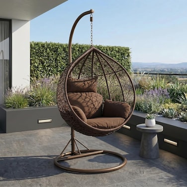 Karnak Samaira Hanging Swing Chair with Stand, Outdoor Hanging Chair, Modern Wicker Egg Chair for Home Garden (Brown)