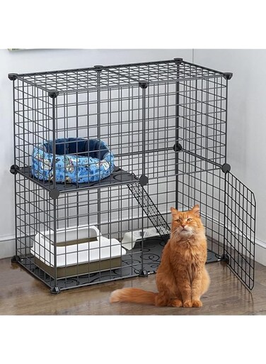 Cat Cage Indoor, Detachable Metal Small Animal Cage DIY Design Black Kitten Playpen for Pet Puppies Ferret Rabbit Hedgehog Guinea Pig