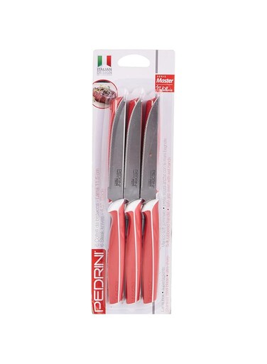 PEDRINI STEAK KNIVES RED COLOR, SET 6PCS (4.5") - MASTER LINE BLISTER(04GD216) (