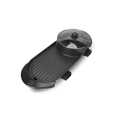 2-in-1 Electric Hot Pot and Grill, Korean BBQ Style, 1800W Non-stick Rectangular Pan, 25x25cm.