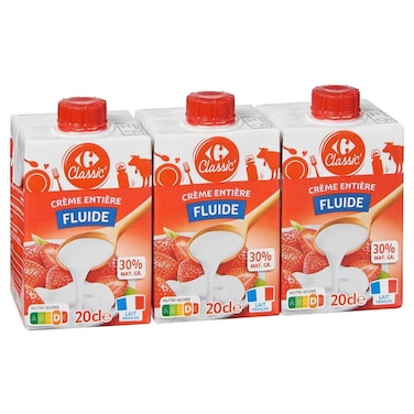 Carrefour Classic UHT Cooking Cream 30% Fat, 20cl, Pack of 3