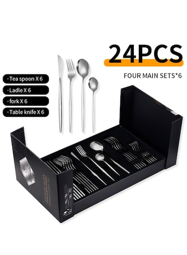 Stainless Steel Cutlery Set for 6, Premium Mirror Polished - Complete Knife/Fork/Spoon in Luxury Gift Box, Ideal for Arabic Hospitality, Wedding &amp; Eid (Dishwasher Safe)