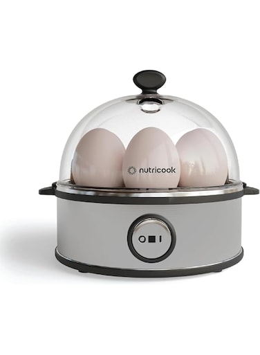 NutriCook Rapid Egg Cooker: 7 Egg Capacity Electric Egg Cooker for Boiled Eggs, Poached Eggs, Scrambled Eggs, or Omelettes with Auto Shut Off Feature - Silver