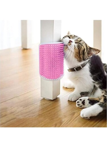 Corner Brush for Cats long - Cat Corner Self Groomer Cat Grooming Wall Massage Brush with Catnip Softer - Cat Wall Comb Self Massage Tool for Long &amp; Short Fur Kitten Puppy Cat Corner Scratcher (Pink)