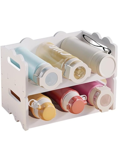 Stackable Water Bottle Organiser For Cabinet, White Plastic Bottle Holder Wine Storage Rack For Kitchen Countertop, Tabletop, Pantry, Refrigerator - 2 Layers, Hold 6 Bottles (2 Tier)