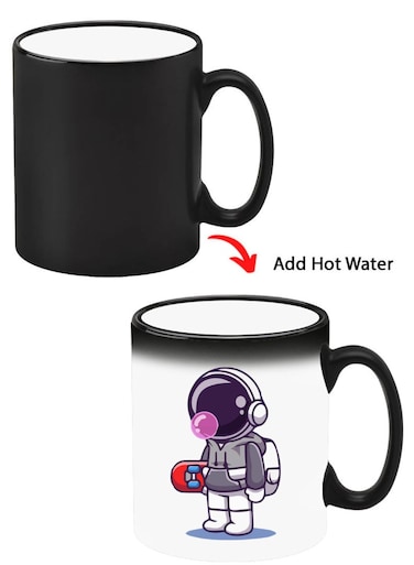 Color Changing Heat Sensitive Ceramic Mug, Image Revealed When HOT Liquid is Added! Astronaut holding skateboard