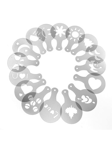 OKCLOD 16pcs Cappuccino Chocolate Stencil Templates Coffee Latte，Latte Espresso Fancy Coffee Tool Set Foam ，Christmas Style Strew Flowers Pad Duster Spray Art and Cake Decoration Tools (White)