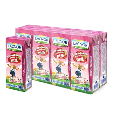 Lacnor Essentials UHT Strawberry Flavoured Milk, 180ml Pack of 8