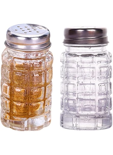 2 PCS Salt and Pepper Shakers,40ml Glass Salt Shaker with Perforated Stainless Steel Tops,Retro Style