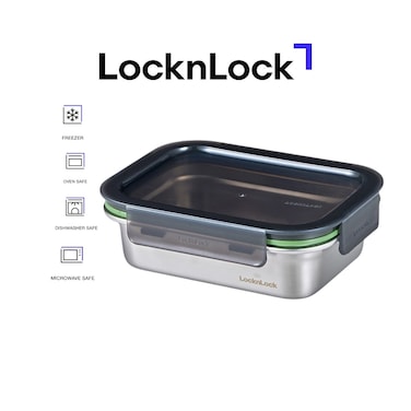 LocknLock Stainless Steel Stackable Food Container Rectangle 600ml &ndash; Four-Side Locking Lid, Durable &amp; Leakproof, Oven &amp; Freezer Safe