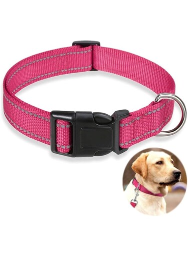 Bolivia's Dog Collars, Reflective Dog Collars, Padded Dog Collars, Comfy Puppy Collars, Adjustable Nylon Dog Collars for Girl and Boy Dog, Breathable Nylon Pet Collar (Pink, L)