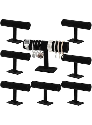 Azonee Bracelet Holder Organizer, T-Bar Black Velvet Hovering Bangle Display Stand for Jewelry, Watches, Necklaces, Ideal for Home Organization, Storage, and Selling Set of 8