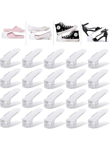 YIHATA Shoe Slots Organizer 20 Pack, Adjustable Shoe Stacker Space Savers 50%, Upgrade Double Deck Shoe Rack Holder for Closet Organization, White