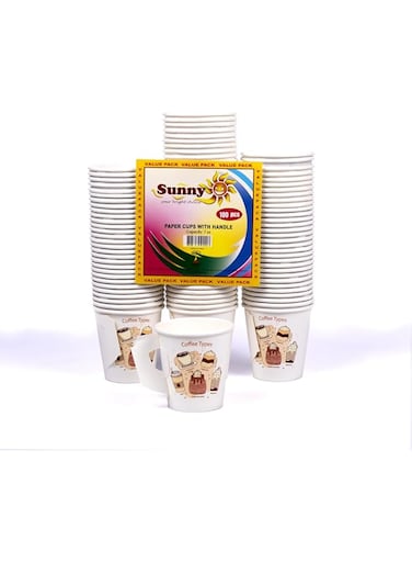 Sunny Your Bright Choice Paper Cups With Handle 7oz, 100 Cups (White)