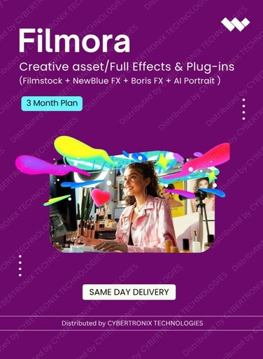 Filmora Creative Asset/Filmora Full Effects &amp; Plug-ins (Filmstock + NewBlue FX + Boris FX + AI Portrait)   3 Month   Digital License   Same Day Delivery