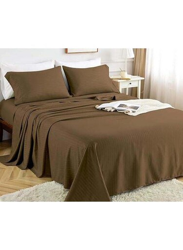 COLLECTION Coffee Brown Double Flat Sheet with 2 Pillow Cases 220x240 cm