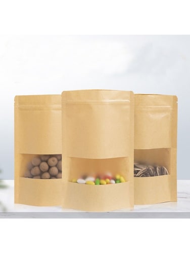 Kraft Paper Stand Up Pouch Bags with Transparent Window and Tear Notch 14x9cm