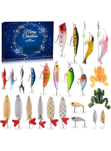 ChicAbode Advent Calendar Fishing Christmas Countdown, 24 Days Fishing Lures Set, Diverse Lure Collection, Lifelike Design, for Fisher Adult Men Teen Boys, 2024 Xmas Surprise Gift