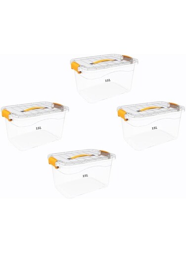 4PC 15L Plastic Storage Box for Clothes Clear Small Toys Storage Box with Lockable Lid &amp; Handle Transparent Lidded Organizer for Closet Stackable Container Bins For Storing Clothes/Toys/Tools/Medicine