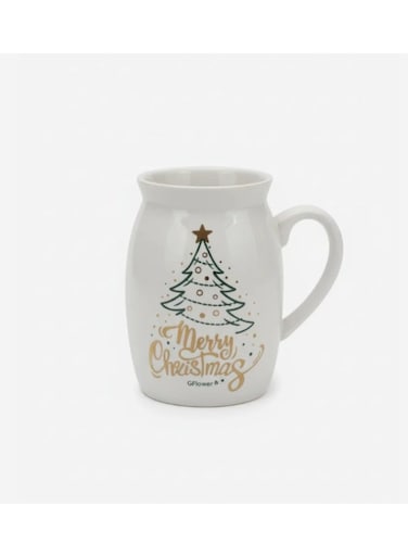 Cflower 400ml Ceramic Mug with Christmas Tree Design &acirc;&euro;&ldquo; Elegant White Holiday Cup for Festive Beverages
