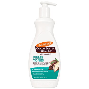 Palmer's Cocoa Butter Formula Skin Firming Body Lotion, Toning &amp; Tightening Cream with Q10, Collagen &amp; Elastin, Pump Bottle, 13.5 Oz.