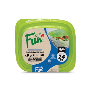 Fun Multipurpose Containers With Lid Clear And Green 709ml 4 PCS