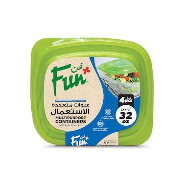 Fun Multipurpose Containers With Lid Clear And Green 946ml 4 PCS