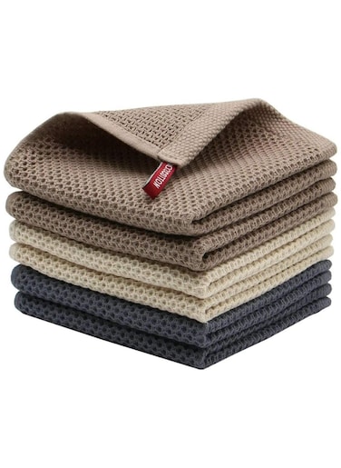 100% Cotton Waffle Weave Kitchen Dish Cloths, Waffle Tea Towels Ultra Soft Absorbent Quick Drying Dish Towels, 34x34 CM , 4-Pack, (Mixed Color)