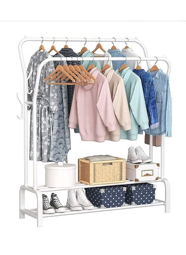 Double Pole Stainless Steel Cloth Hanging Coat Stand and Shoe Rack