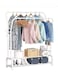 Double Pole Stainless Steel Cloth Hanging Coat Stand and Shoe Rack