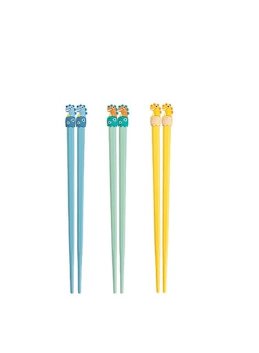 Chopsticks for Kids, 3 Pairs Kids Students Lightweight Chopstick, Cute with Dinosaur Head, Non-Slippery Indented Tips, Easy to Use and Clean, 8.1"/207mm Long