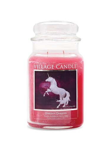 Village Candle Unicorn Dreams Large Glass Apothecary Jar Scented Candle, 21.25 oz, Pink
