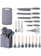 19-Piece Silicone Kitchen Utensil Set with Wooden Handles &acirc;&euro;&ldquo; Heat-Resistant Nonstick Cooking Tools in Elegant Grey &acirc;&euro;&ldquo; Includes Stainless Steel Knives, Chopping Board, Turner, Spatula, Whisk, Tongs, Spoon, Measuring Cups &amp; More &acirc;&euro;&ldquo; Premium Cooking Set for Modern Homes