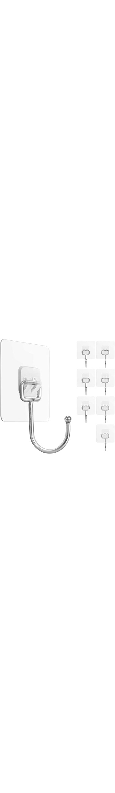 DELFINO Large Adhesive Hooks, 8 Pcs Waterproof and Rustproof Wall Hooks for Hanging Heavy Duty, Stainless Steel Towel and Coats Hooks to Use Inside Kitchen, Bathroom, Home and Office
