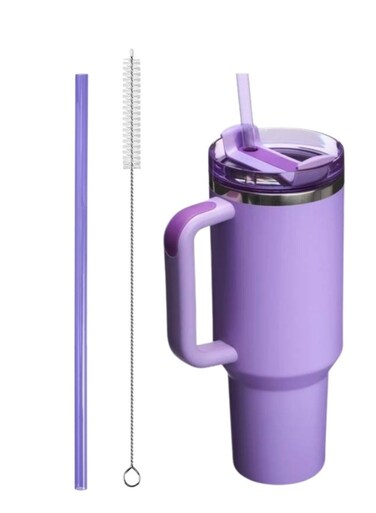 Reusable Straw &amp; Brush Set &acirc;&euro;&ldquo; Compatible with 30oz/40oz Quencher Tumblers &acirc;&euro;&ldquo; BPA-Free Silicone Straw + Cleaning Brush, Eco-Friendly Accessories &acirc;&euro;&ldquo; Purple