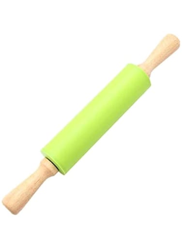 ECVV Silicone Non Stick Rolling Pin Wooden Handle Flour Dough Pastry Roller Baking Tools, Rolling Pins 30CM-Random Color