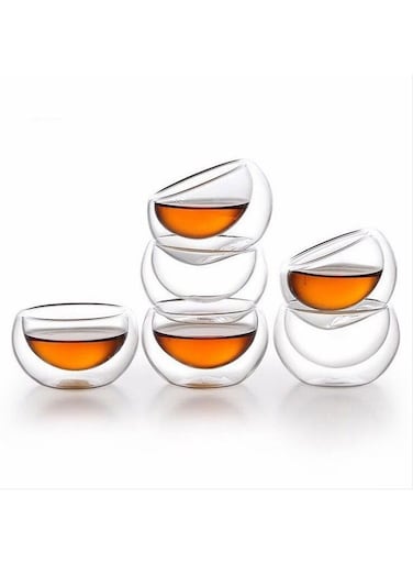 Heat Resistant Double Wall Glass Tea Cup Set Transparent 100ml