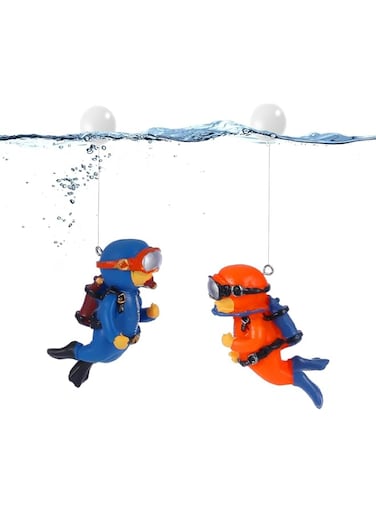 2 Pcs Fish Tank Decorations, Cute Little Diver Aquarium Decoration Fish Tank Aquarium Diver Ornament Floating Aquarium Accessories Fish tank landscaping decorations(Orange, Blue)