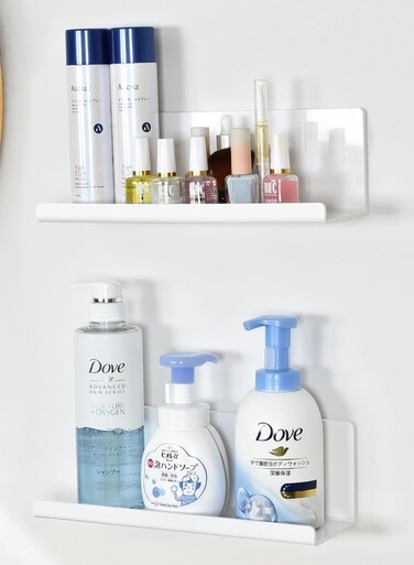 Wall Shelf, No Drilling, Acrylic Shelf, Pack of 2, Floating Shelf, White, 30 cm, Kitchen Shelf, Hanging for Gluing, Floating Bookcase, Picture Strip, Adhesive Shelf Bathroom, Wall Shelf