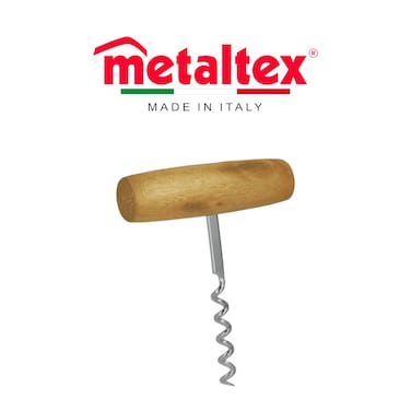 Metaltex Corkscrew with Single Mesh Rod &ndash; Wooden Handle &amp; Chromed Metal Body