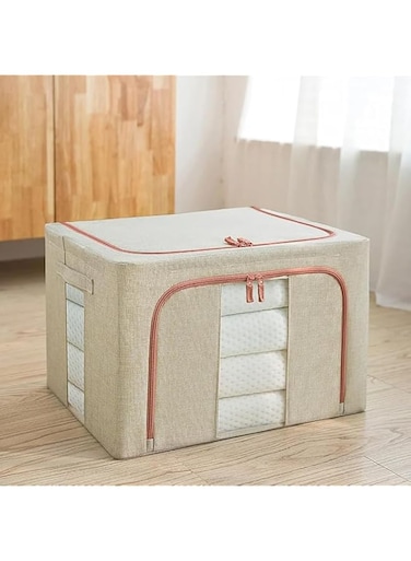 100L Opeings Clothes Storage Bin,Beige Large Storage Bag with Metal Frame,Oxford Fabric Storage Box,Foldable Storage Bin for Clothes,Clothing Storage Bin for Clothing,Blanket,Comforters,Bedding,Quilt