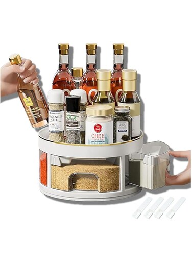 KASTWAVE 360-Degree Spice Rack Organizer with 4 Compartments for Kitchen Cabinet and Pantry, Rotating Turntable for Easy Access to Seasonings